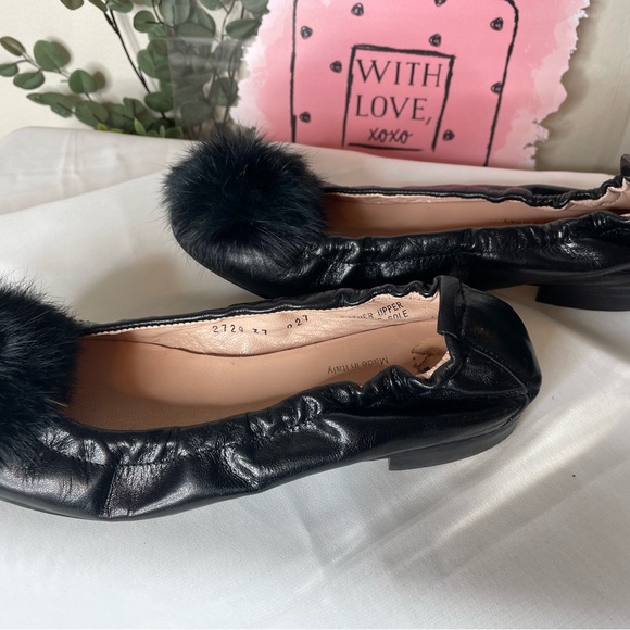 Ferca 81 Black Leather Fur Pom Ballet Flat - Picture 5 of 8